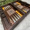 18-inch Premium Leather Backgammon Set for Adults Crocodile Pattern Faux Leather Covering Vintage Board Game Bag Gift for Dad, Husband, view 4