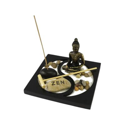 SOPOTUTU Buddha Statue Zen Garden Decorative Sand Tray for Office Desktop Miniature Indoor Sandbox with Random Color Rake for Meditation Relief Unique Home Accent Random Color