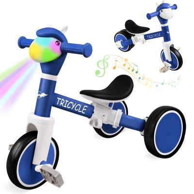 Toddler Balance Bike with Light & Music, Tricycle for Toddlers 1-5 Year Olds, Toddler Tricycle for Boys Girls, Kids Bicycle with Removable Pedal, Birthday Gifts for 1 2 3 4 5 Year