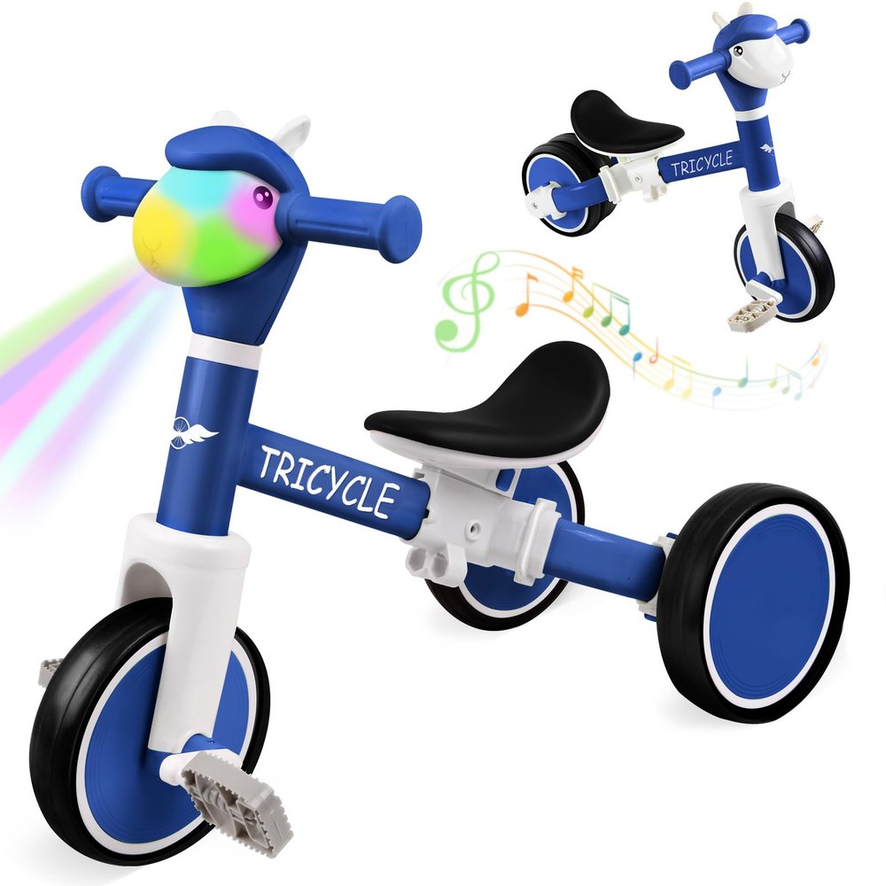 Toddler Balance Bike with Light & Music, Tricycle for Toddlers 1-5 Year Olds, Toddler Tricycle for Boys Girls, Kids Bicycle with Removable Pedal, Birthday Gifts for 1 2 3 4 5 Year