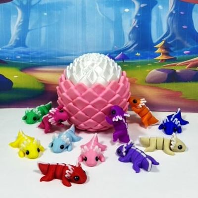 10pcs 3D Printed Axolotl with Eggs, Articulated Multi Color Fidget Axolotl, Tiny Mini Animal Gift Idea, Birthday Party Decorations, Cake Toppers MA010-SET-PWE