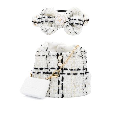 LYBHYQTII Clothes for 17cm Collectible Dolls, Premium Dolls Accessories with Luxury Chic Style Checkered Bow Set, High-End Fashion Outfit for Play & Display (Including Bag) - White