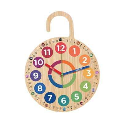 Fonowx Teaching Analog Clock for Kids Hanging School Educational Toy Easy to Read Classroom Wooden Non Ticking Silent
