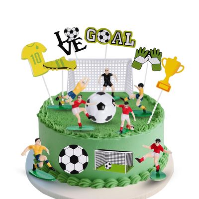 18PCS Soccer Cake Topper Decorations Soccer Ball Player Cake Decorations for Football Theme Birthday Sport Party Supplies