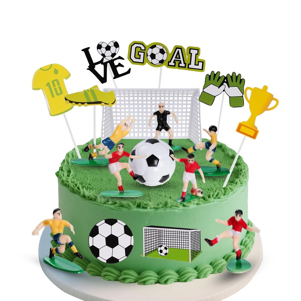 18PCS Soccer Cake Topper Decorations Soccer Ball Player Cake Decorations for Football Theme Birthday Sport Party Supplies
