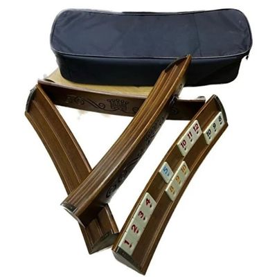 Curved Oval Okey Set  Luxury Handmade Wooden 101 Okey Game Set with 4 Large 48 cm Tile Racks, 106 Melamine Tiles & Carrying Bag Included, Traditional Turkish Board Game, Premium Gift & Decorative Set