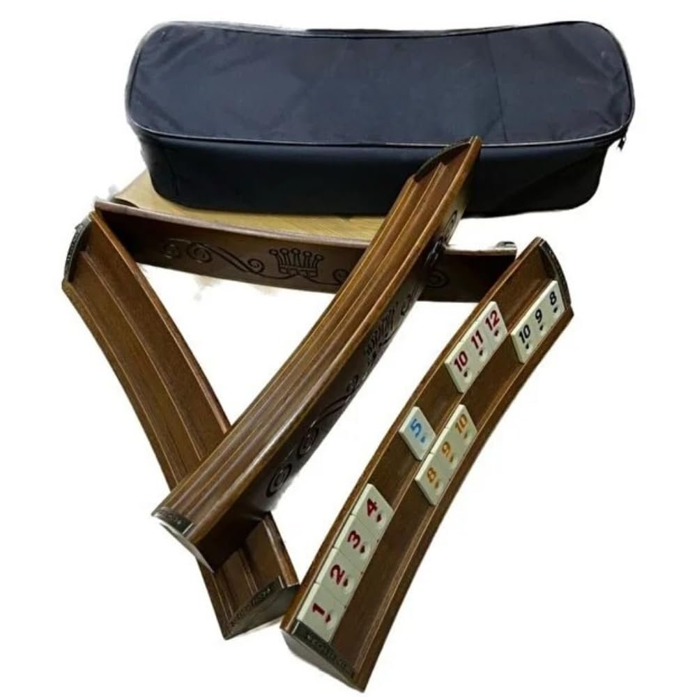 Curved Oval Okey Set  Luxury Handmade Wooden 101 Okey Game Set with 4 Large 48 cm Tile Racks, 106 Melamine Tiles & Carrying Bag Included, Traditional Turkish Board Game, Premium Gift & Decorative Set