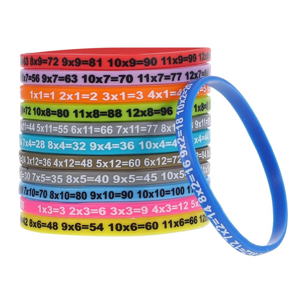 Abaodam 12pcs Silicone Wristband Boys and Girls Bracelet Multiplication Formula Erasable Student Wrist Ornament Decorative Band