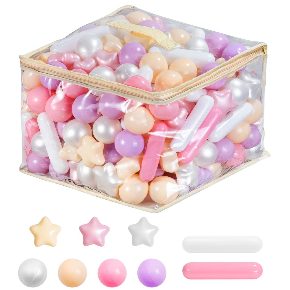 Ball Pit Balls for Kids, Pool Toys Thicken Soft Plastic Balls for Ball Pit BPA Free Toddler Toy 3 Shapes (Balls, Star, Stick) Mixed Pink Purple Series 100pcs