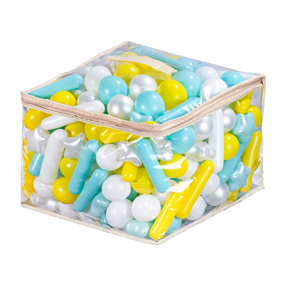 Thenese Ball Pit Balls for Kids, Pool Toys Thicken Soft Plastic Balls for Ball Pit BPA Free Toddler Toy 3 Shapes (Balls, Star, Stick) Mixed White Yellow Green 100pcs