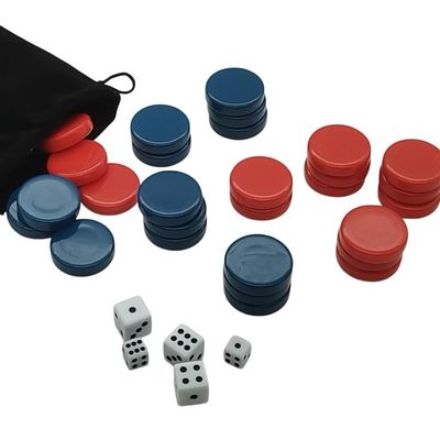 30 Pieces Backgammon Checkers Replacement Set Checker Board Games Playing Game Chips with 5 Dice Come with Drawstring Storage Pouch (Red&Blue 1.25 inch)