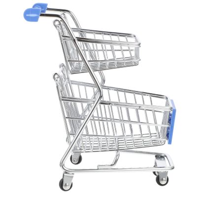 Yardwe Double Layer Mini Shopping Cart for Boys and Girls Small Iron Toy Grocery Cart Desktop Decoration for Children for Play and Role-Playing Activities