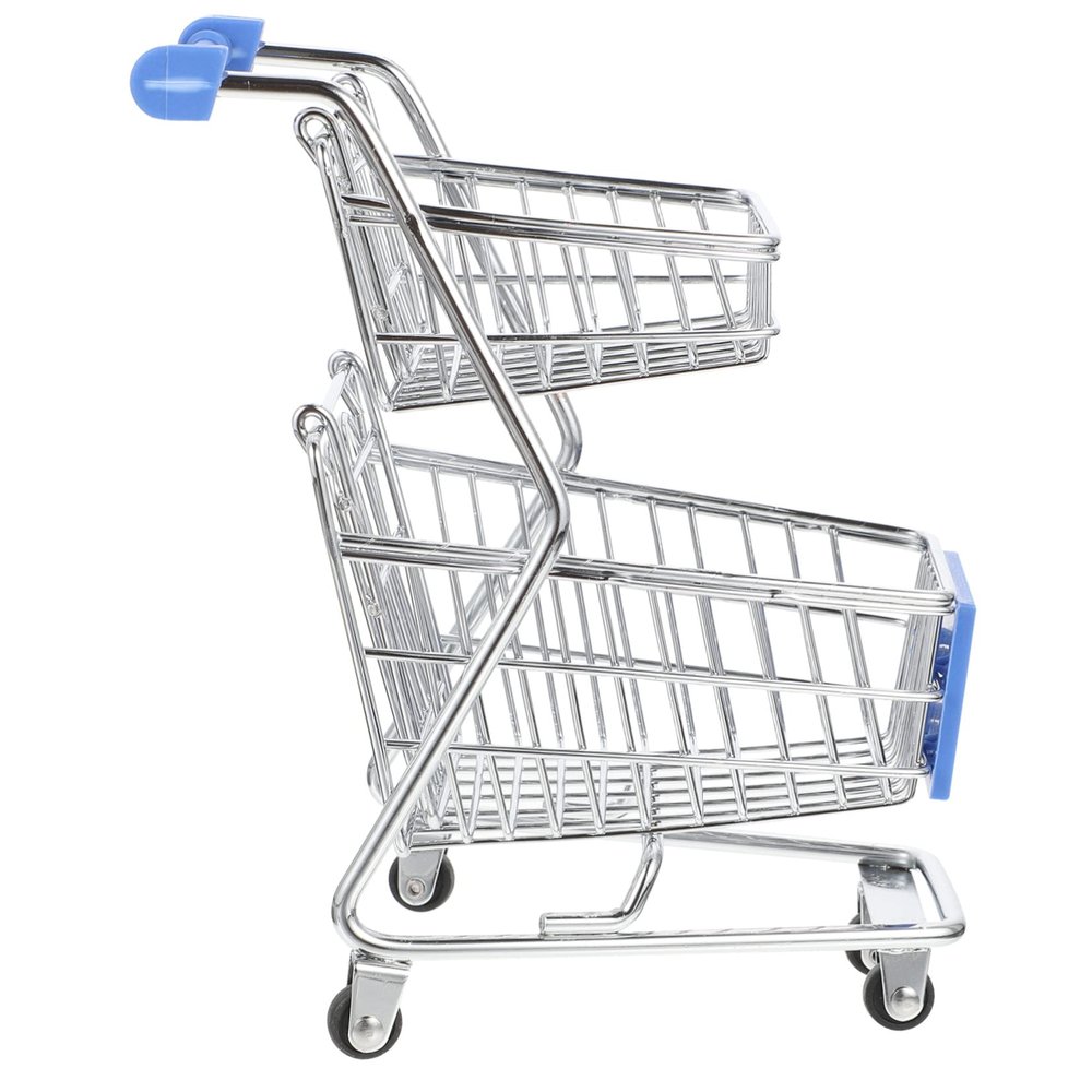 Yardwe Double Layer Mini Shopping Cart for Boys and Girls Small Iron Toy Grocery Cart Desktop Decoration for Children for Play and Role-Playing Activities