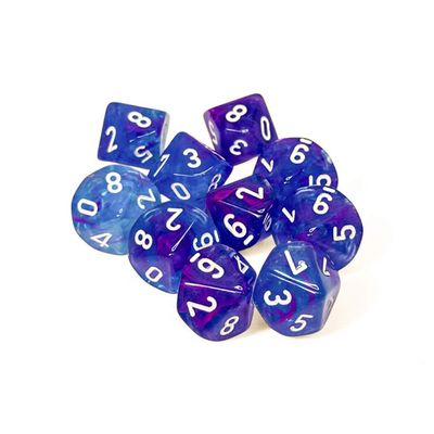 Aura Nebula Luminary Dice with White Numbers D10 16mm (5/8in) Pack of 10 Dice Chessex