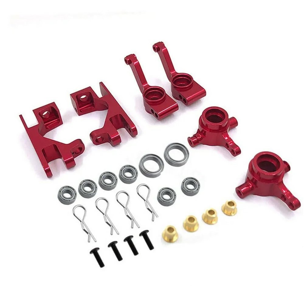jnxwenu Aluminium Steering Block Caster Block C-Hub Stub Axle Carrier with Ball Bearing for Tra-xxas for Slash 4X4 1/10 RC Car Parts(Red)