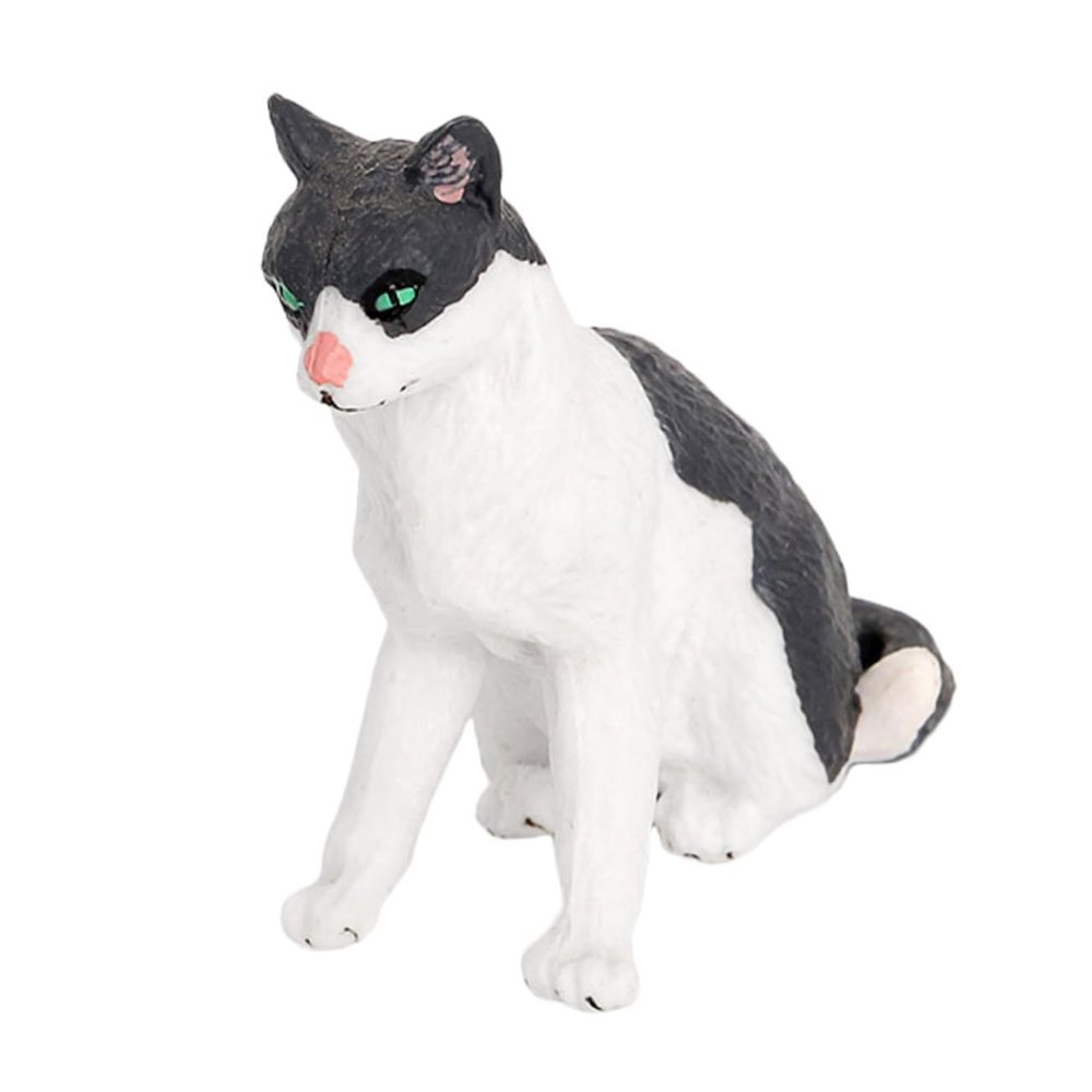 Alipis Lifelike Cat Model Toy for Boys and Girls Realistic Black and White Plastic Kitten Figurine Early Education Cognitive Plaything for Home Decor