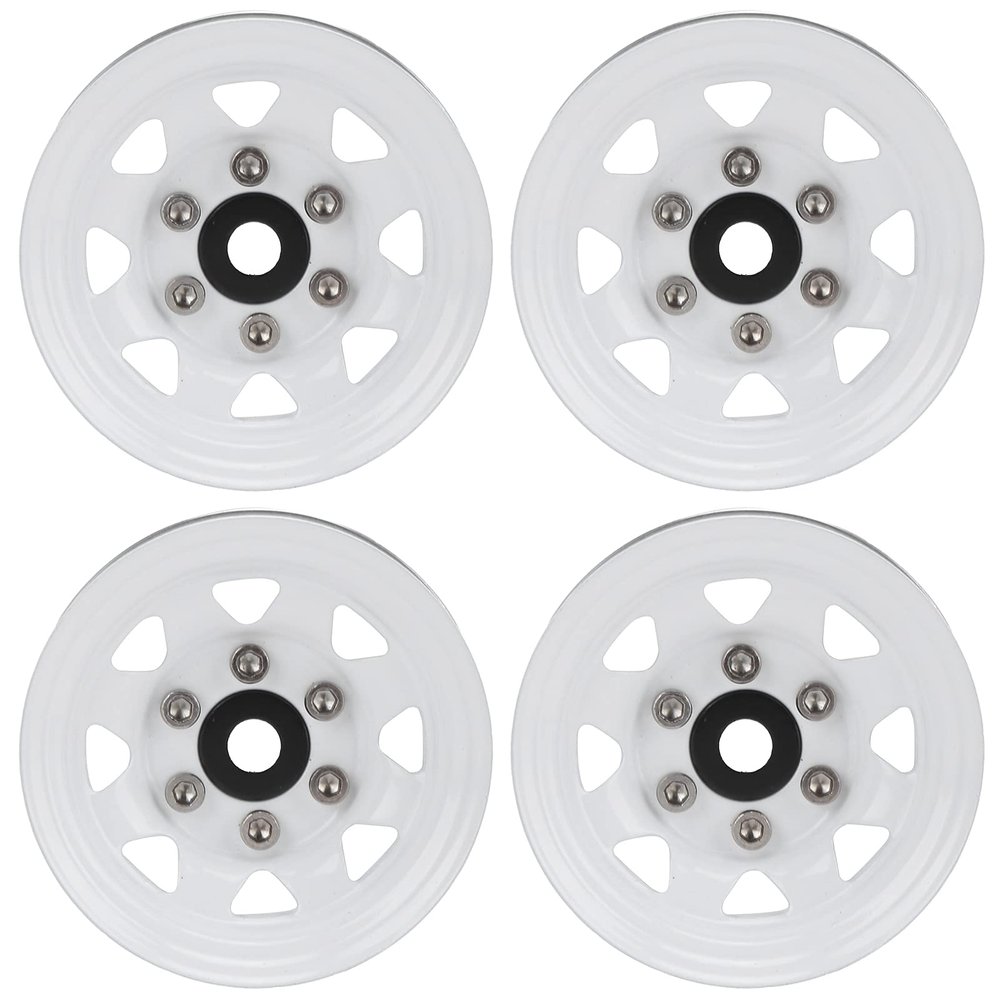 4 Pcs 1.55 Inch RC Wheel Hubs, Simulation, Zinc Alloy Material, Installation, Compatible with AX90069 Crawlers (White)