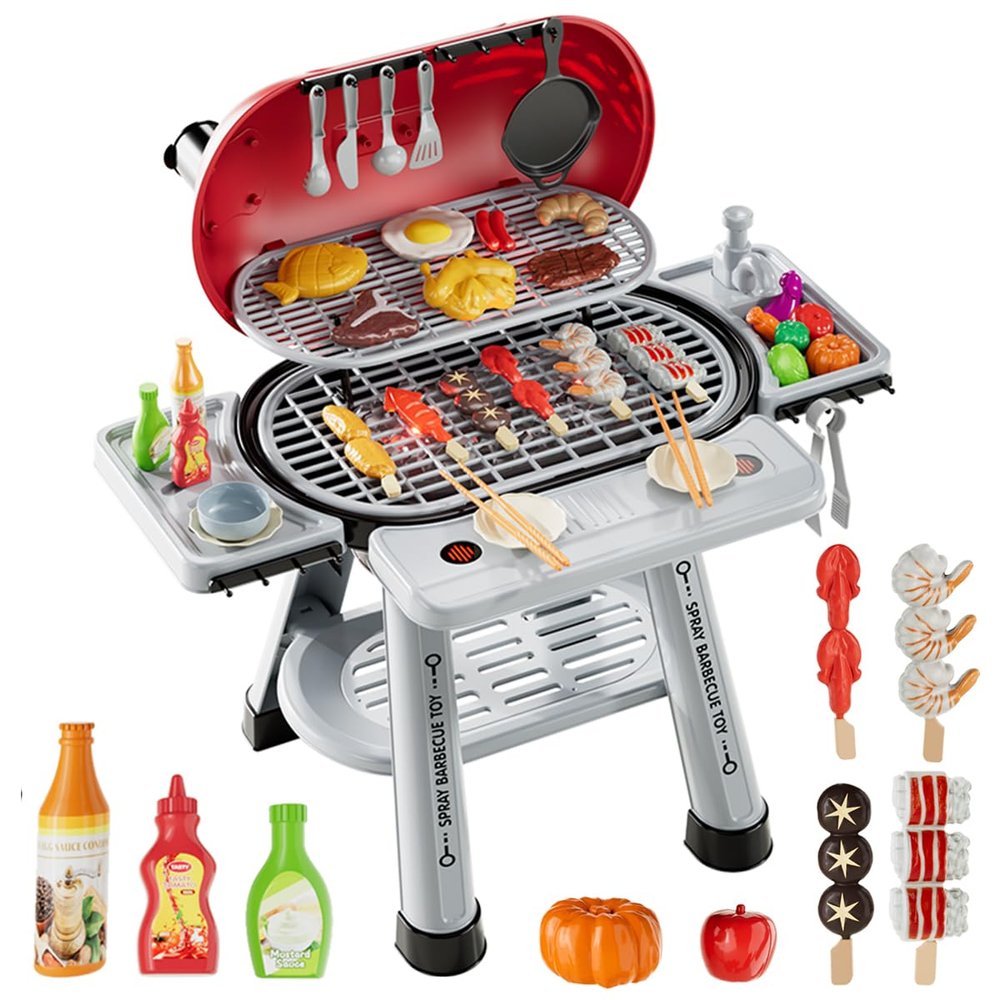40 PCS Kitchen Toys for Toddlers, Kids Grill Playset with Smoke Sound & Light, Kids Cooking Set, Play Grill Set BBQ Toys, Christmas Birthday Gift for Toddlers Boys Girls 3-8