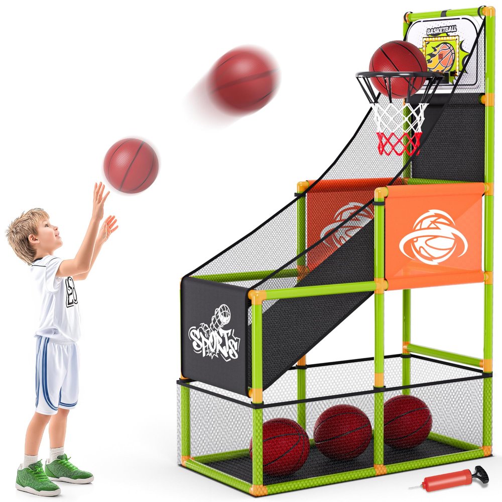 Arcade Basketball Game Set with Electronic Scoreboard&LED Light: Boy Toys Basketball Hoop Indoor Outdoor with 4 Balls & Air Pump Sports Carnival Games Christmas Birthday Gifts for Kids 3-12 Years Old
