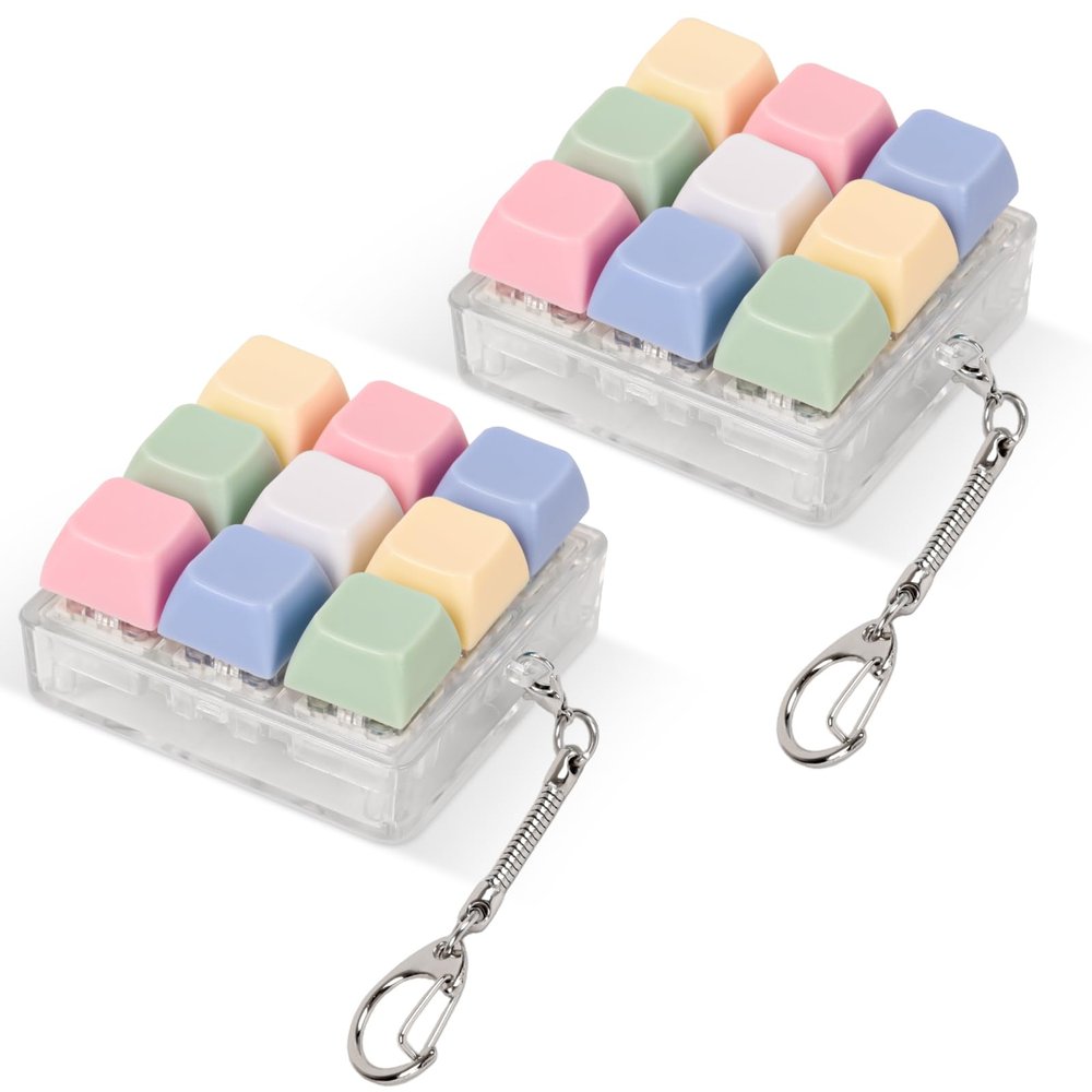 2 Pcs Keyboard Fidget Toy, Loud Clicker Keyboard Keychain, 9 Keys Keyboard Fidget for Adult to Relife Stress Pass Time