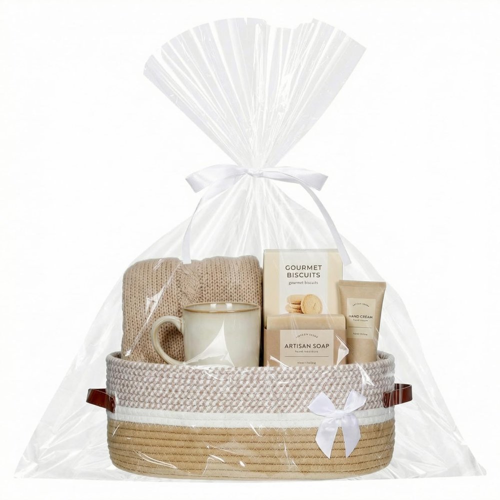 Colingmill Easter Large Woven Basket for Gifts Empty Set with Gift Bags and Ribbon Easter Gift Baskets and Wrapping Set Storage 14"x 10"x 5.5" Decorative Box for Wedding Baby Shower(Brown)