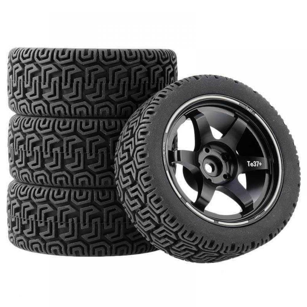 1/10 Scale RC Car Rubber Tires Compatible with TT-01 TT-02 XV01 Rally Models(Black C 4pcs)