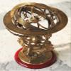 Antique Brass 18-Inch Armillary Sphere with Zodiac Engravings Celestial Globe on Wooden Base view 2