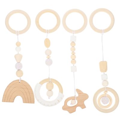 ERINGOGO Wooden Baby Rattle Bell Toys for Infants 4Pcs Baby Room Decor Hanging Pendants Newborn Gym Toys Safe and Non-Toxic Material for Nursery Decoration