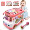 DELUTIQUE Baby Bus Toy for 1 Year Old Girl Gifts, Montessori Musical Bus Toy for Baby 12-18 Months, Baby Piano Drums for Toddlers 1-3, Shape Sort Toys 1st Birthday Gifts for Girls view 1