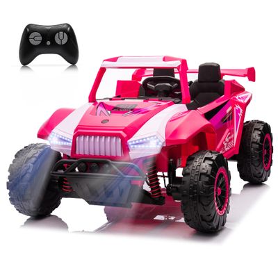 24V 2-Seater Kids Ride On Car Electric Off-Road UTV Side by Side with 2WD Powered Wheel Electric Vehicle with Remote Control, Bluetooth, LED Light Gift for Boys and Girls 3-8 Aged-Pink