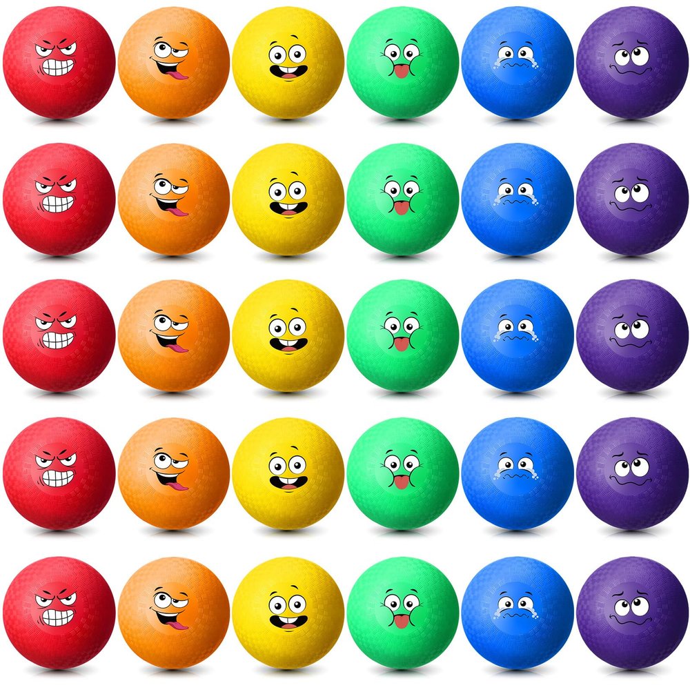 Jerify 30 Pcs 6.3 Inch Dodgeballs Playground Balls Bulk Colorful Emotion Handball Kickball Bouncy Balls for Indoor Outdoor Games Gym Camps Picnic Beach School