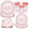 140 Pcs Pink Rose Gold Birthday Decorations for Women Golden Dot Paper Plates Napkins Cups for Baby Shower Decorations Serves 20 view 1