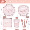 140 Pcs Pink Rose Gold Birthday Decorations for Women Golden Dot Paper Plates Napkins Cups for Baby Shower Decorations Serves 20 view 2