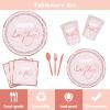140 Pcs Pink Rose Gold Birthday Decorations for Women Golden Dot Paper Plates Napkins Cups for Baby Shower Decorations Serves 20 view 3