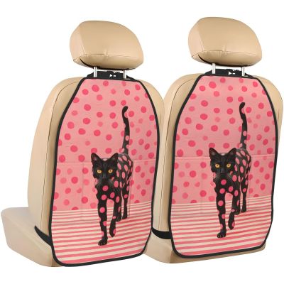Black Cat with Pink Polka Dots Car Seat Back Kick Protectors,2 Pack Kick Mats with Storage Pockets for Vehicles to Protect from Dirt Mud Scratches