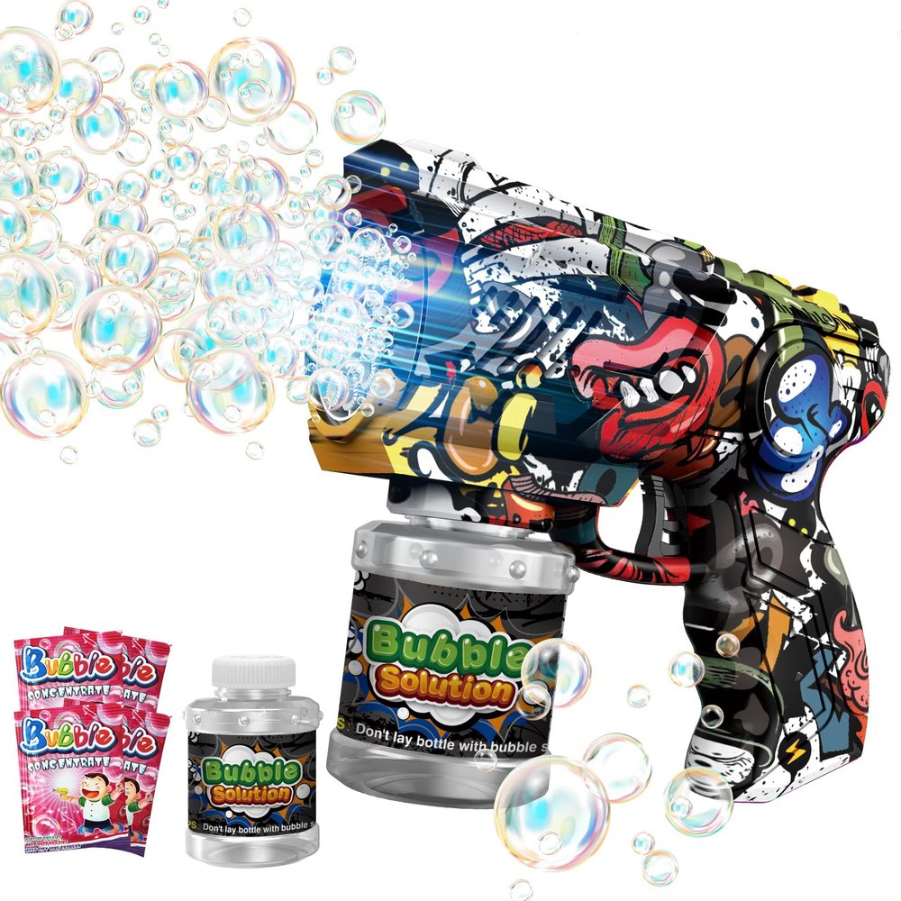 VORBLIX Bubble Gun for Kids with LED Lights & Leak-Proof Design, 10-Hole Automatic Bubble Machine Gun for Kid 3-8, Party Favors, Outdoor, Summer Toys, Birthday Gifts for Boys & Girls (Vivid)