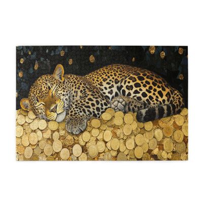 BEAROWL Leopard Guarding Gold Coins Jigsaw Puzzles,1000 Pieces, Adult Wooden Puzzle, Use Your Imagination to The FullestCreate Pattern Stories, Exploratory Hobbies and Challenges