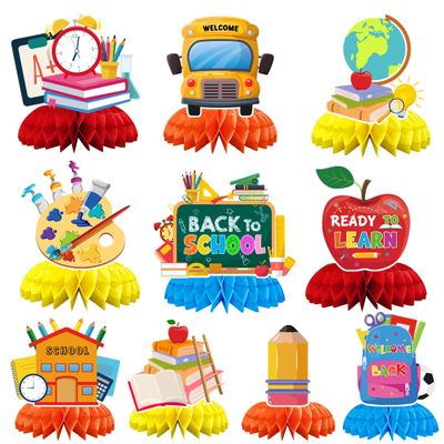 10Pcs Back to School Decorations Honeycomb Centerpieces, Welcome Back to School Table Decorations for First Day of School Decorations School Themed Party