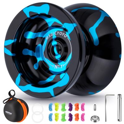 MAGICYOYO N11 Professional Unresponsive Yoyo for Advanced, Dual Mode Metal Trick Yo-Yo with Ressponsive Yoyo Bearing for Kids Beginner, Includes 12 Yo yo Strings, Bearings Kit & Carry Bag (Black Blue)