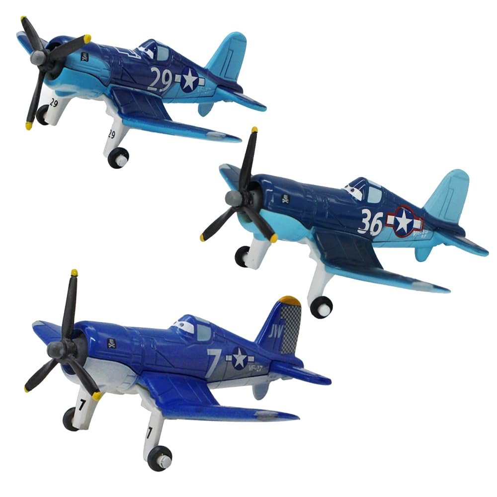 3 Pack Movie Planes Metal Diecast Airplane Toy Set, Including No. 7 Skipper, No. 29 Skipper, No. 36 Skipper (3 Pack Skipper)