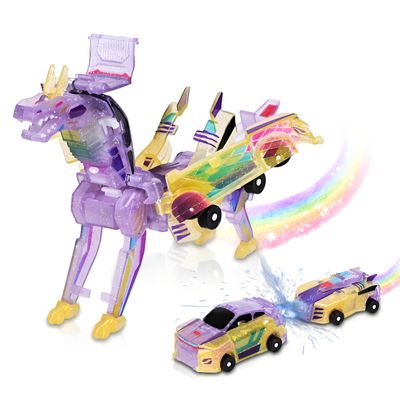 Aimery Collision Transforming Dinosaur Car Toy, 2 Magnetic Cars Convert into Dinosaur Toys,Dino Robot Toy, Boys Toys,Party Birthday for Kids (Yellow)