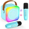 Mini Karaoke Machine for Kids Adults, TOP Toy Gift Bluetooth Karaoke Speaker with 2 Wireless Microphones, LED Party Lights, AUX/USB/TF- Christmas Birthday Gifts for Girls Boys Ages 3-12+, Blue view 1