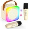Mini Karaoke Machine for Kids Adults, TOP Toy Gift Bluetooth Karaoke Speaker with 2 Wireless Microphones, LED Party Lights, AUX/USB/TF- Christmas Birthday Gifts for Girls Boys Ages 3-12+, Beige view 1