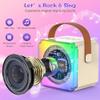 Mini Karaoke Machine for Kids Adults, TOP Toy Gift Bluetooth Karaoke Speaker with 2 Wireless Microphones, LED Party Lights, AUX/USB/TF- Christmas Birthday Gifts for Girls Boys Ages 3-12+, Beige view 3