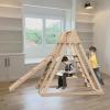 4-in-1 Indoor Play Gym for Kids, Foldable Wooden Playground Gym Playset with Baby Swing, Slide, Climbing Wall, Natural Wood Play & Swing Sets for Toddlers (Natural Wood, 4-in-1) view 3