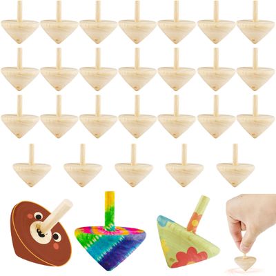 Haconba 20 Pack DIY Wooden Spinning Tops Unfinished Wooden Gyroscopes to Paint for DIY Craft Projects and Family Games