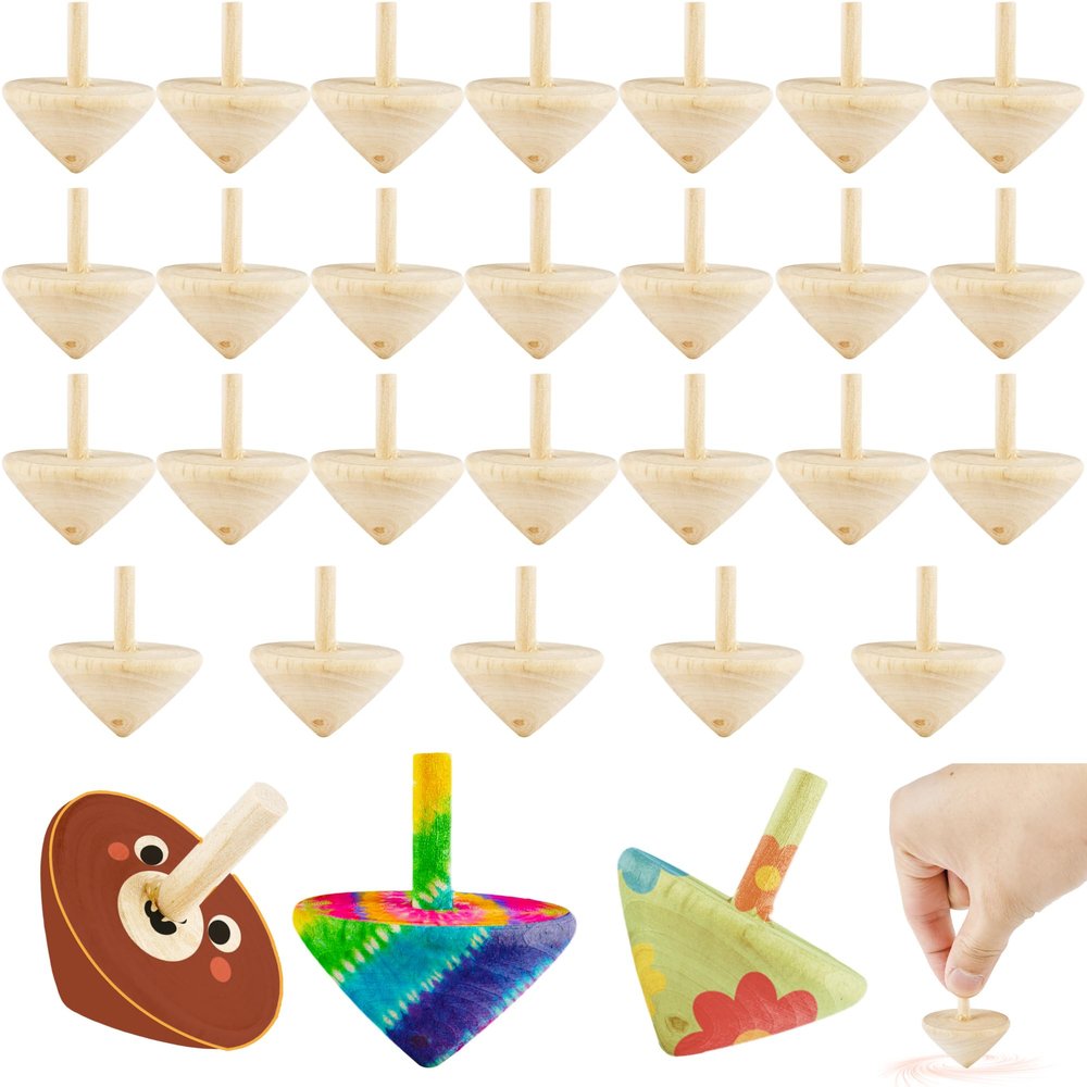 Haconba 20 Pack DIY Wooden Spinning Tops Unfinished Wooden Gyroscopes to Paint for DIY Craft Projects and Family Games