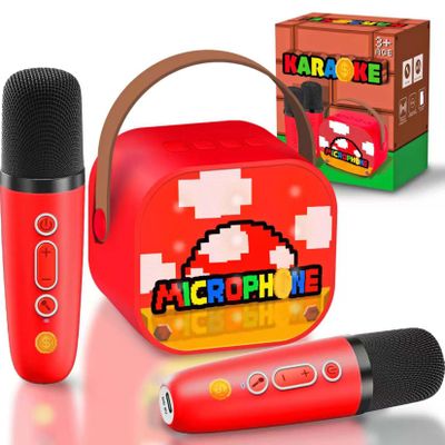 Pixel Super Bro Birthday Party Decoration Toys mini Karaoke Machine for Kids Boys Toys Age 4-6 Toys for Boys Birthday Gifts for 4 5 6 7 8 9 10 Years Old Boy Toys Age 6-8 with 2 Microphones