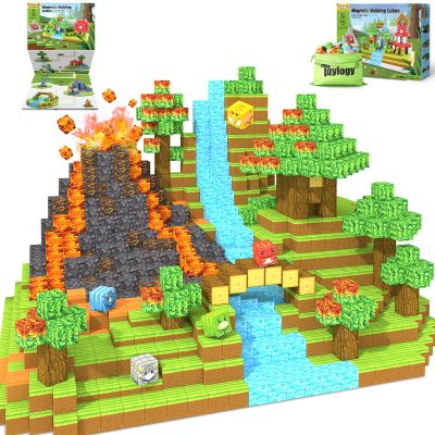 150PCS Dinosaur Toys Magnetic Blocks-Build Mine Magnet World Volcano Edition, Magnetic Kids Sensory Toys for 3+ Year Old Boys and Girls Building Blocks Toddler Games Through Jurassic Learning Gifts
