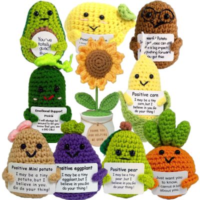 ailov 10 Pack Positive Affirmation Veggie Sunflower Crochet, Mini Emotional Support Plush, Thank You Appreciation Gifts in Bulk for Employee Coworkers Teacher
